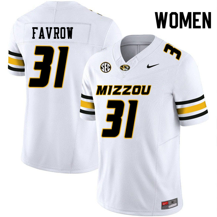 Women #31 Anthony Favrow Missouri Tigers College Football Jerseys Stitched-White